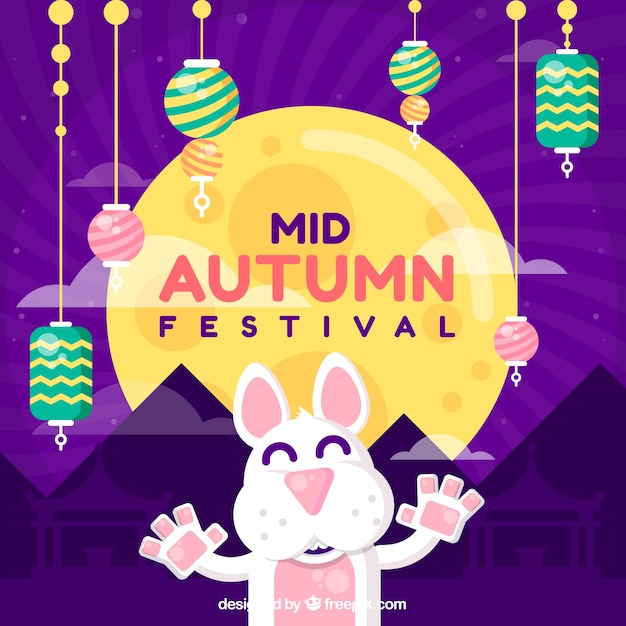 Middle autumn festival, scene with a happy rabbit