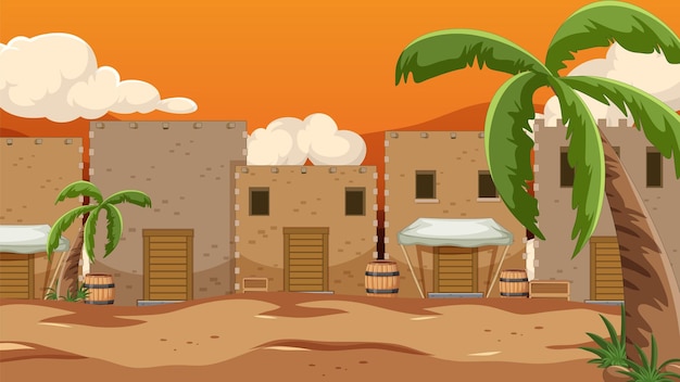 Vettore gratuito case del medio oriente in un paesaggio desertico