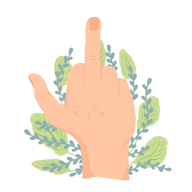 Бесплатное векторное изображение Символ среднего пальца с листьями