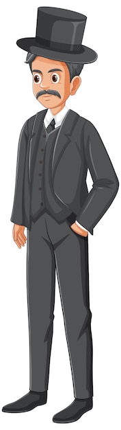 Бесплатное векторное изображение Мужчина среднего возраста в костюме, персонаж мультфильма с шляпой