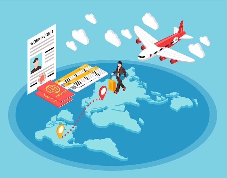 Free Vector migrant workers concept with emigration and relocation symbols isometric vector illustration