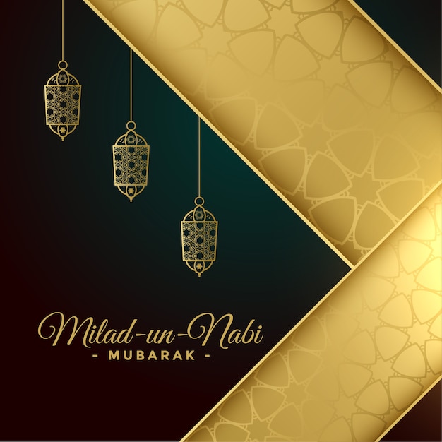 Free vector milad un nabi greeting card in golden colors