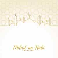Free vector milad un nabi islamic festival white and golden card