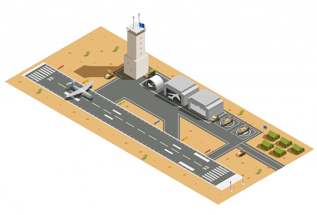 Military air base isometric composition