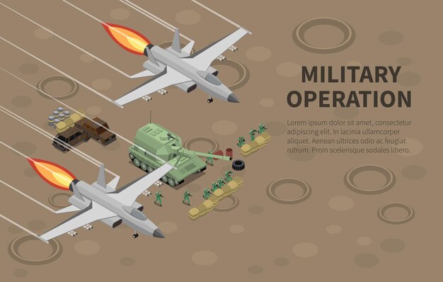Подразделения летчиков военно-воздушных сил, вооруженные, экипированные для специальных боевых наземных операций, изометрическая иллюстрация