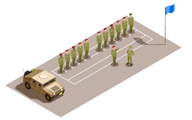 Free vector military division service isometric composition