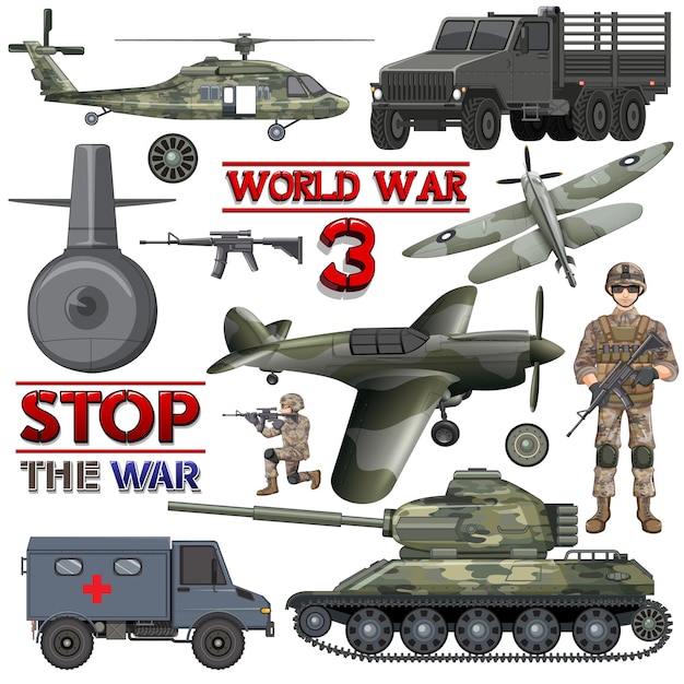 Military elements and vehicles set