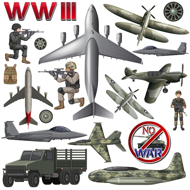 Free vector military elements and vehicles set