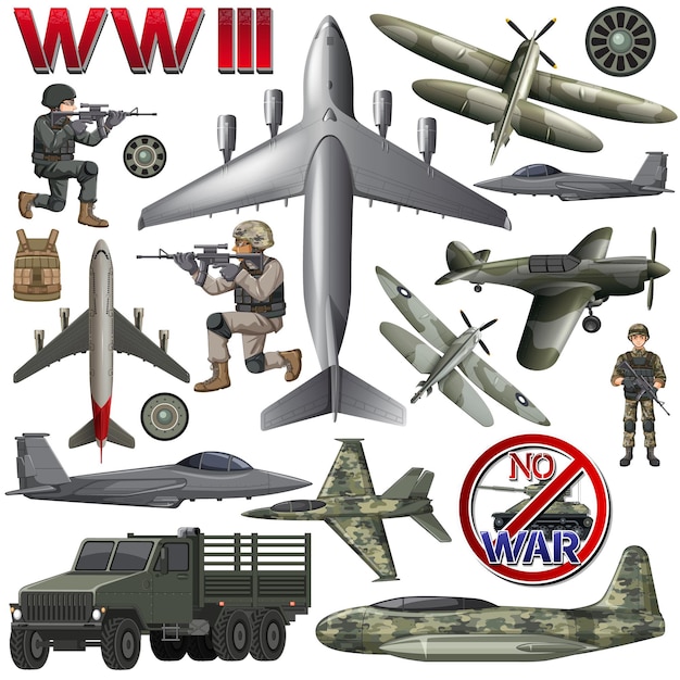 Military elements and vehicles set