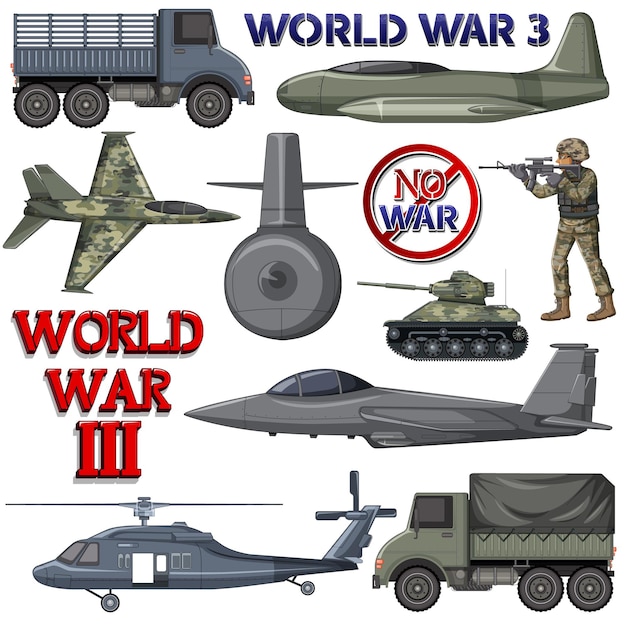 Free vector military elements and vehicles set