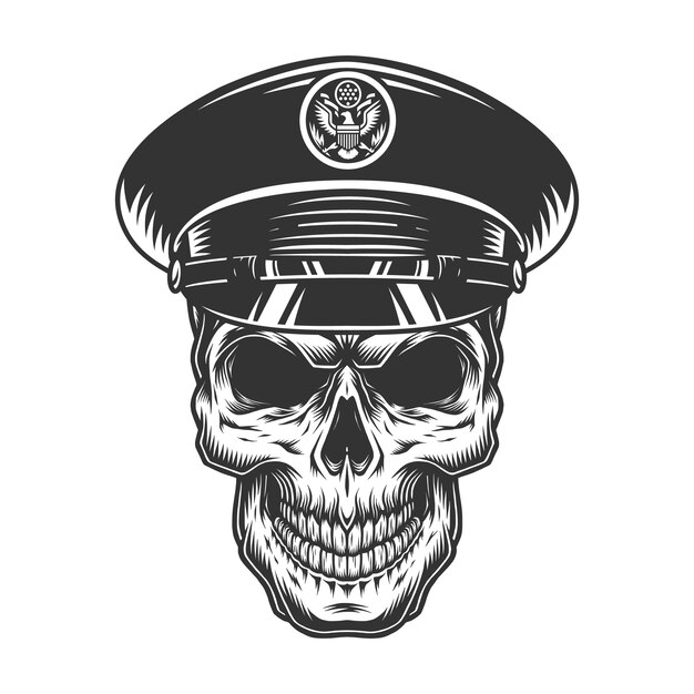 Military officer skull in black hat