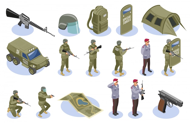 Free vector military special forces element and character set