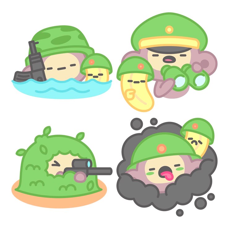 Free Vector military stickers collection with monkey and banana