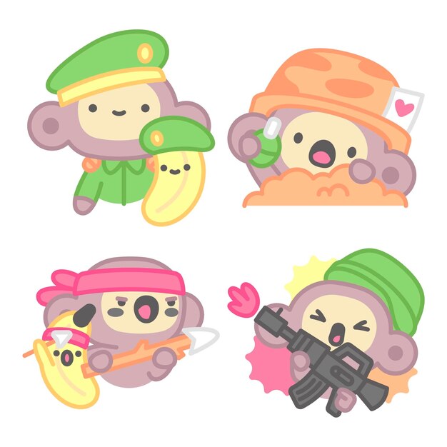 Military stickers collection with monkey and banana