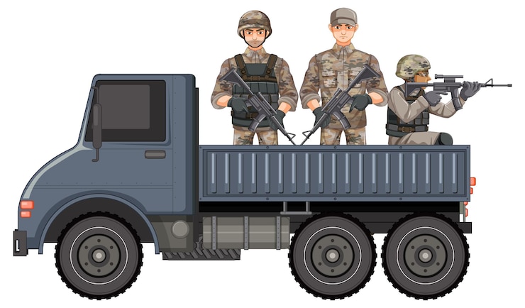 Бесплатный Вектор военные на грузовике изолированы