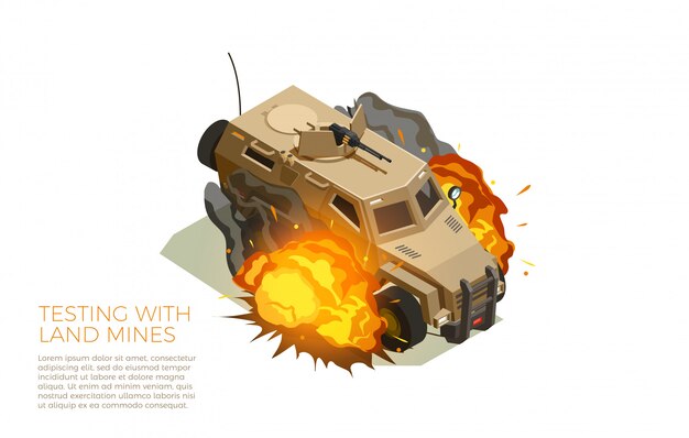 Military Vehicles Testing Isometric Composition