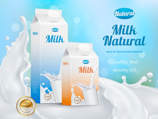 Молочный рекламный реалистичный плакат