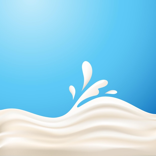ミルクの背景。青い背景にクリーム色の波