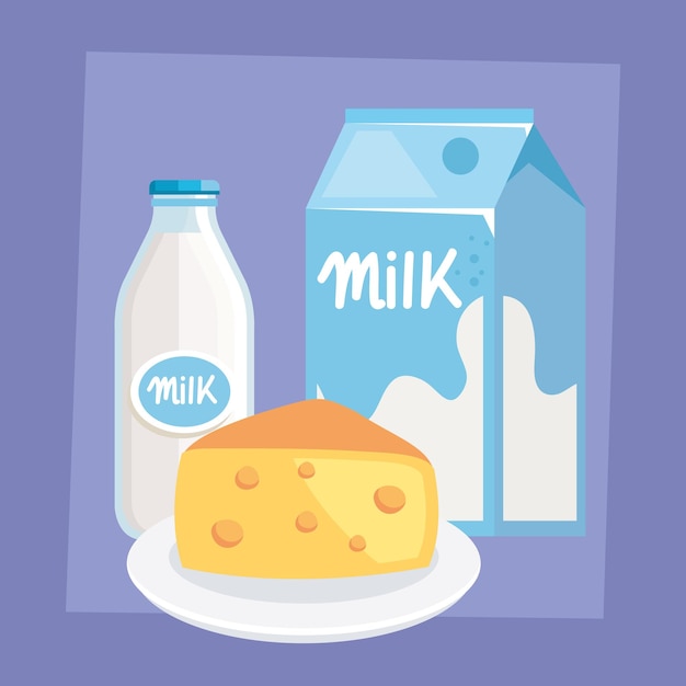 Milk bottle and box with cheese
