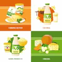 Free vector milk and cheese 2x2 design concept