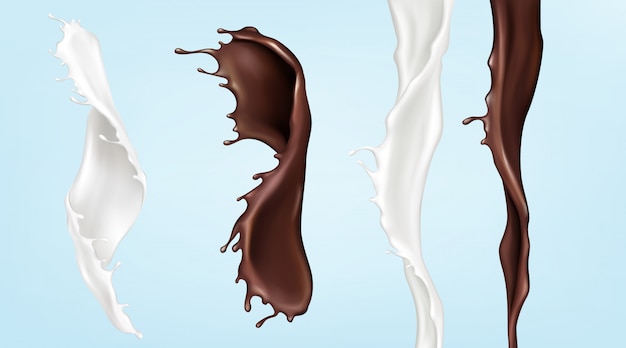 Потоки молока и шоколада, наливая вихревые жидкости