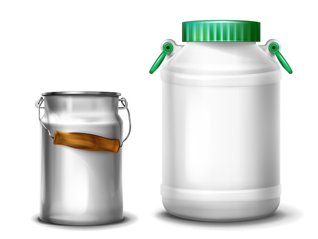 レトロな金属のアルミニウム製の缶またはキャップ付きのプラスチック製の水筒のミルク容器のイラスト