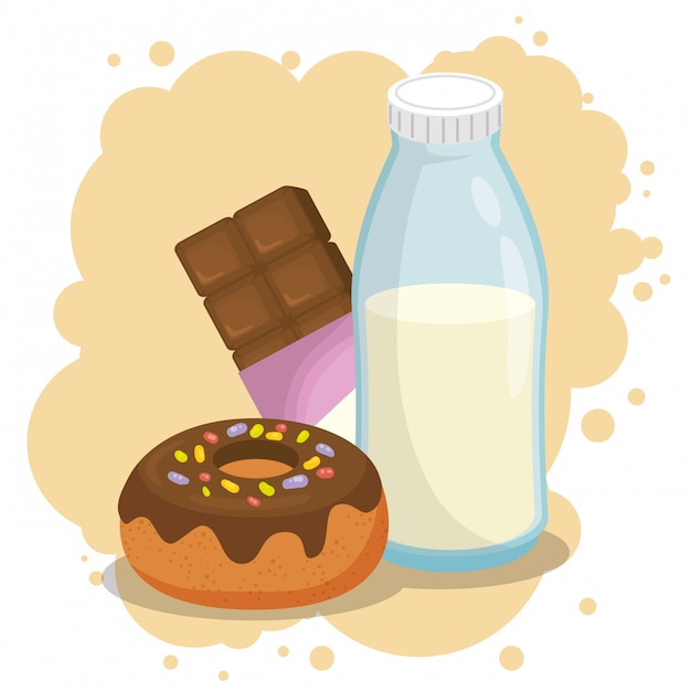 Free vector milk and donut with chocolate bar