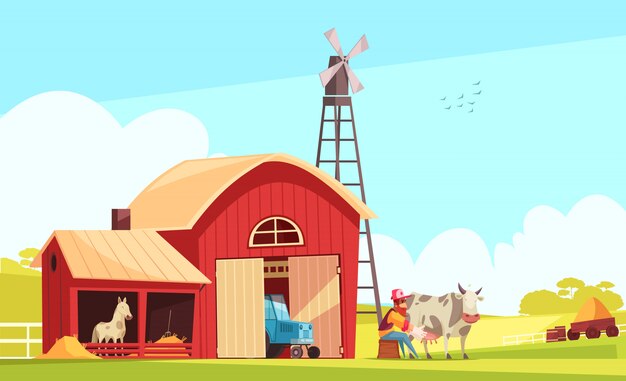 Free vector milk farm outdoor composition