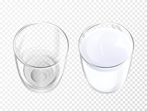 Milk glass 3D illustration of realistic crockery for dairy drink or yogurt top view. 