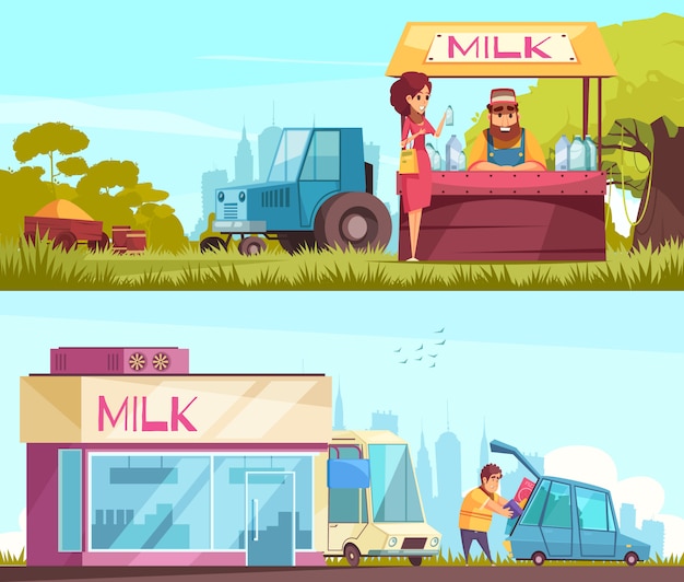 Milk horizontal banners set