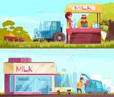 Free vector milk horizontal banners set