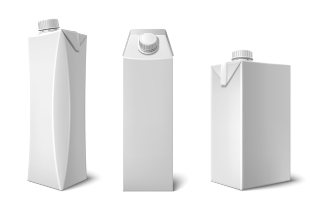 Vettore gratuito modello di imballaggio bianco 3d di cartone per latte o succhi