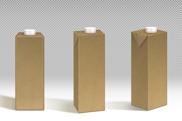 Milk or juice craft paper package box mockup set