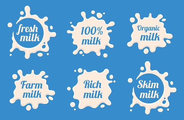 Milk labels  set. splash and blot design, shape creative