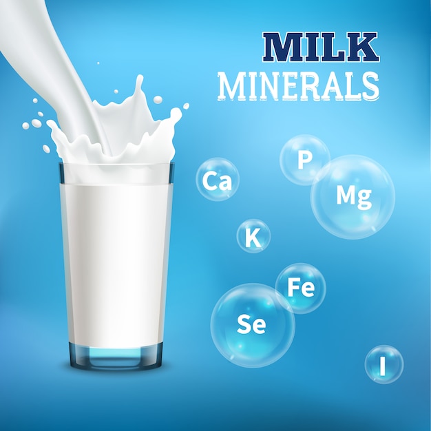 Иллюстрация минералов и витаминов молока