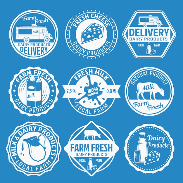 Free vector milk monochrome emblems set