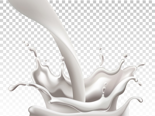 Milk pouring down and making big splashes