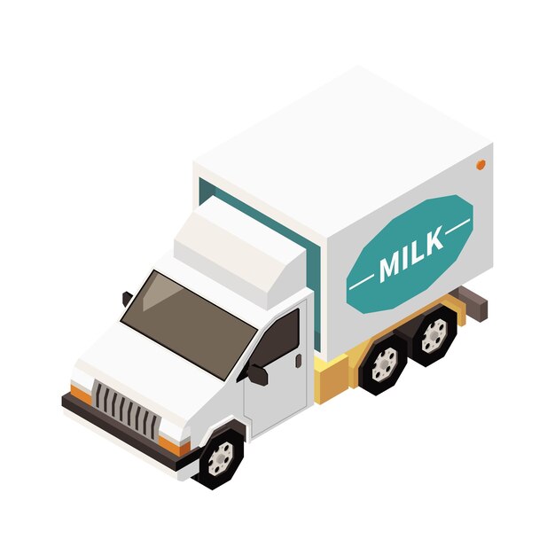 Milk production isometric composition with isolated image of milk truck on blank background vector illustration