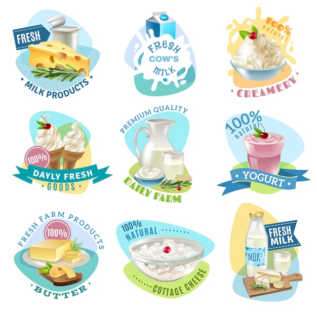 Free vector milk products emblems set