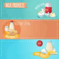 Free vector milk products horizontal banners set