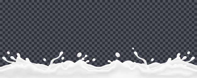 Free vector milk splashes realistic border seamless pattern on transparent background vector illustration