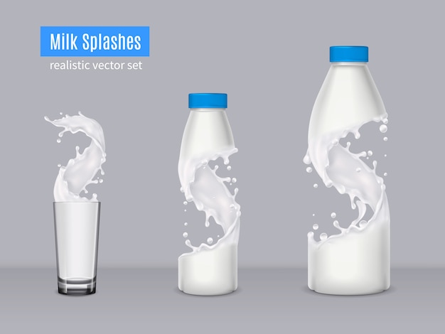 Free vector milk splashes realistic composition