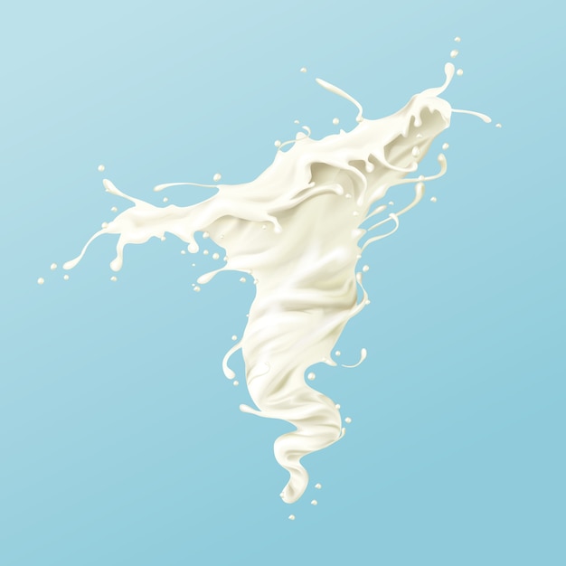 Free vector milk swirl or white paint splash or whirlpool with droplets and splatters