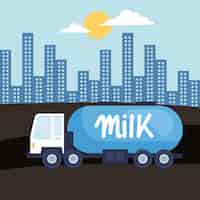 Free vector milk transport truck scene