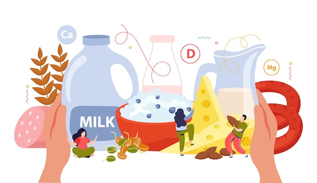 Milk usage flat concept with kid of dairy products including cheese and curd vector illustration