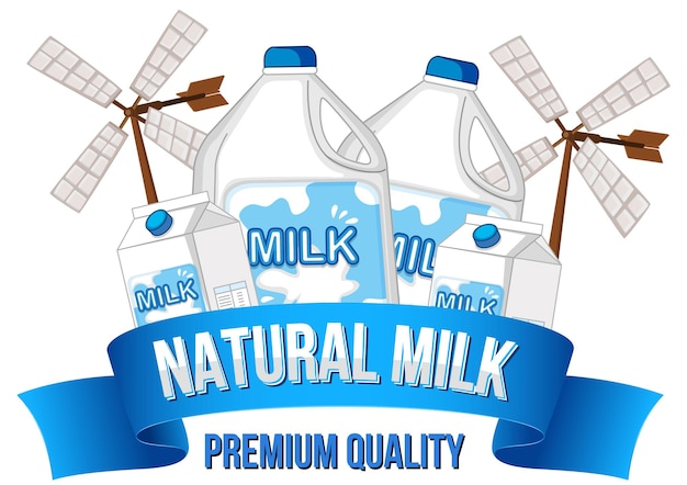 Vettore gratuito latte con etichetta latte naturale