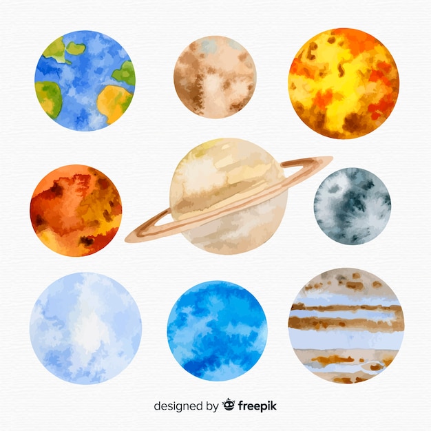 Free vector milky way galaxy with planets