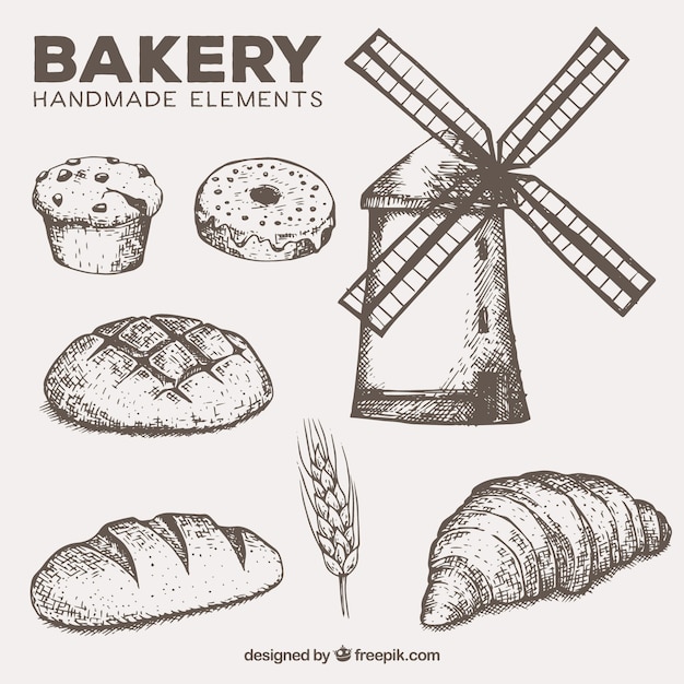 Free vector mill and handmade bakery elements