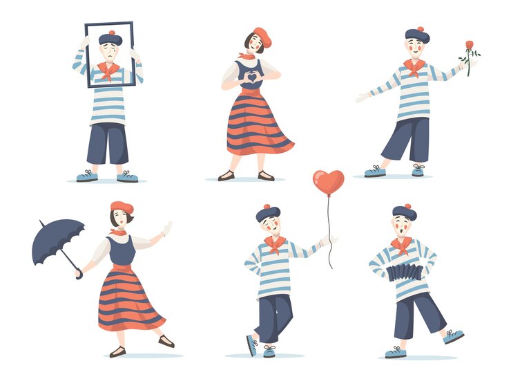 Free Vector mimes cartoon characters set