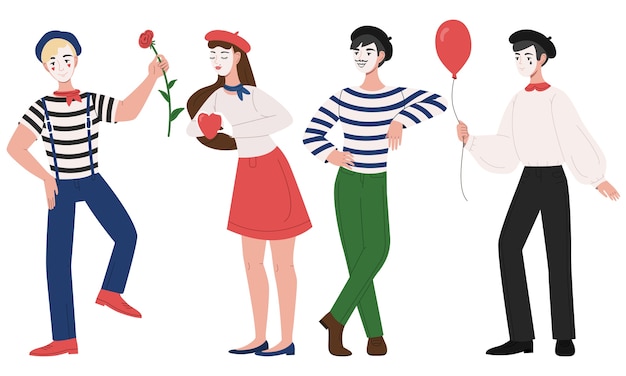 Free vector mimes man and woman pantomime illustration